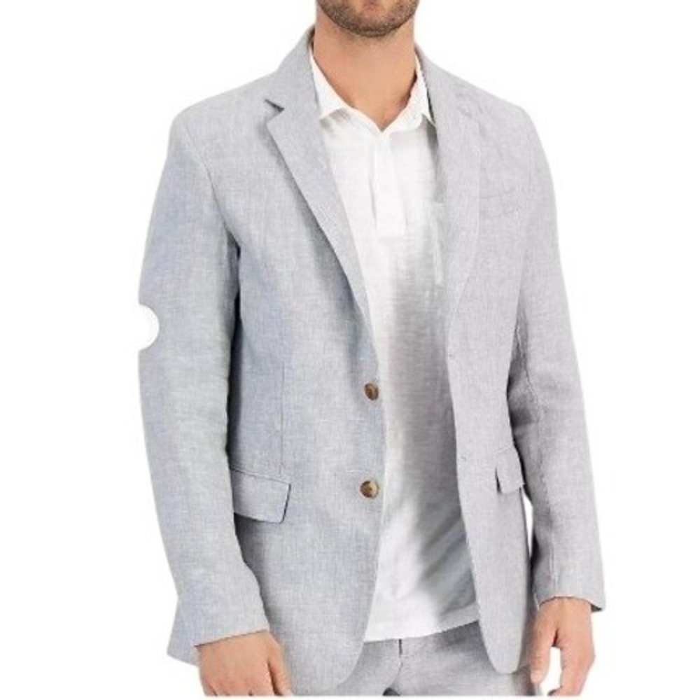 Club Room Luxury Men's 100% Linen Blazer Regular Classic Fit Size XL Gray EUC